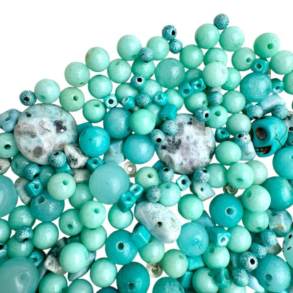 Turquoise Blue Bead Mix Lot - Peace Signs, Skulls, Stones, Glass, Acrylic Boho - Picture 3 of 7